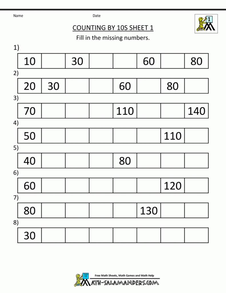 1st Grade Math Worksheets Counting By 1s 5s And 10s