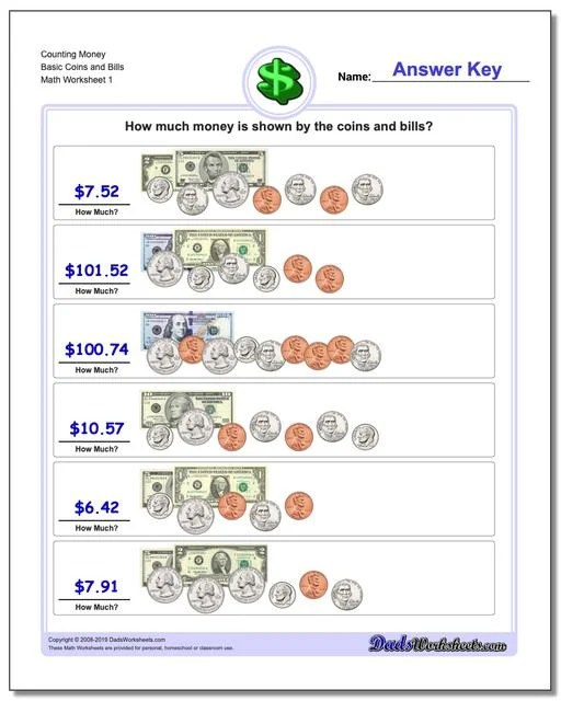 5th Grade Math Worksheets Counting Money