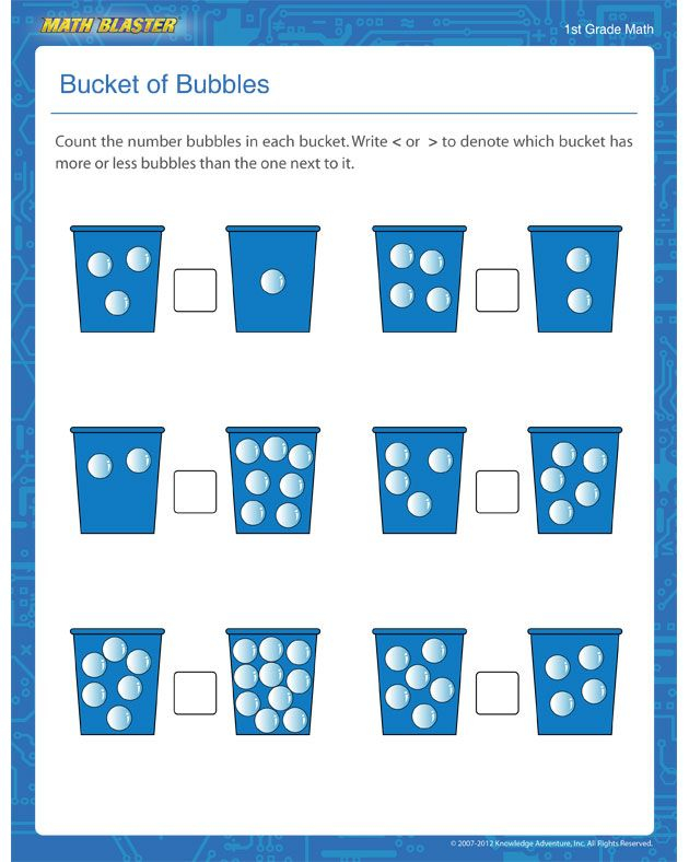 Bucket Of Bubbles Counting Worksheet For 1st Graders Kids Math