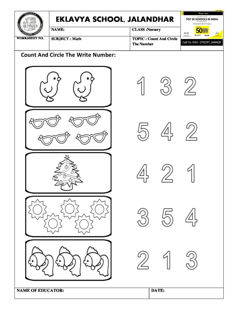 Count And Circle The Right Number Worksheet Kindergarten Math 