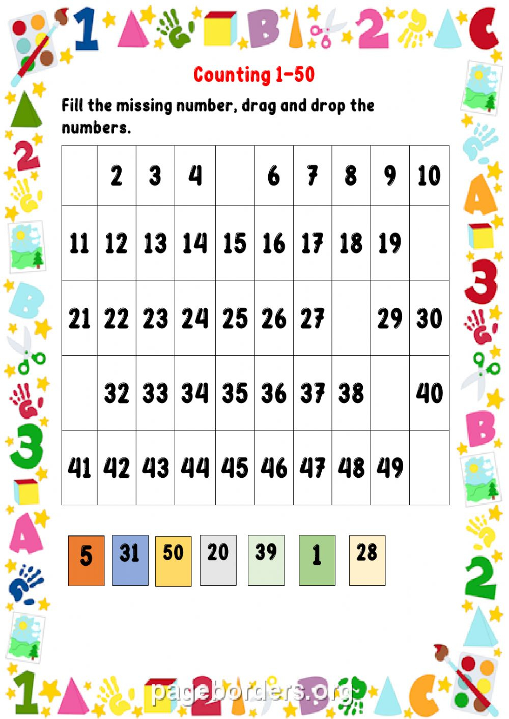 Counting 1 50 Worksheet