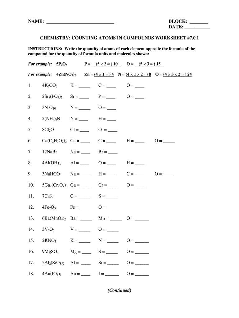 Counting Atoms In Compounds Worksheet 7 0 1 Fill Out Sign Online 