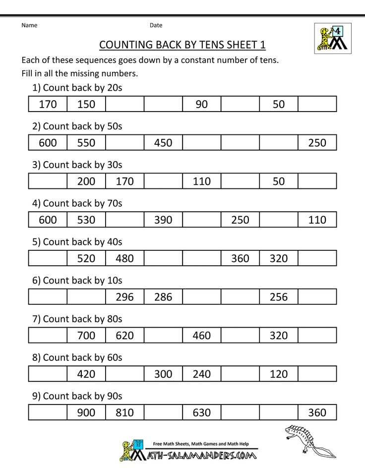 Counting Back By Tens Sheet 1 4th Grade Math Worksheets 3rd Grade