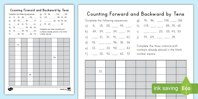Counting Forward And Backward By Tens Worksheet