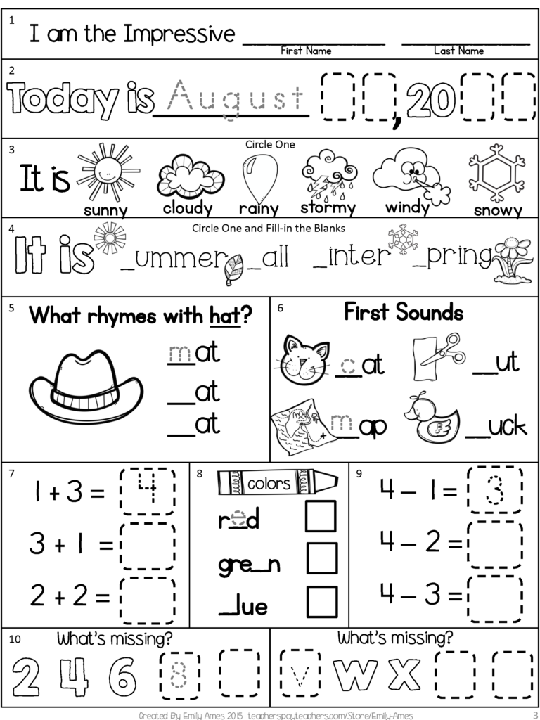 First Grade Morning Work Freebie For Back To School Beginning Of The 