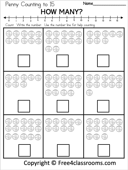 Free Penny Counting Worksheet Numbers To 15 Free4Classrooms