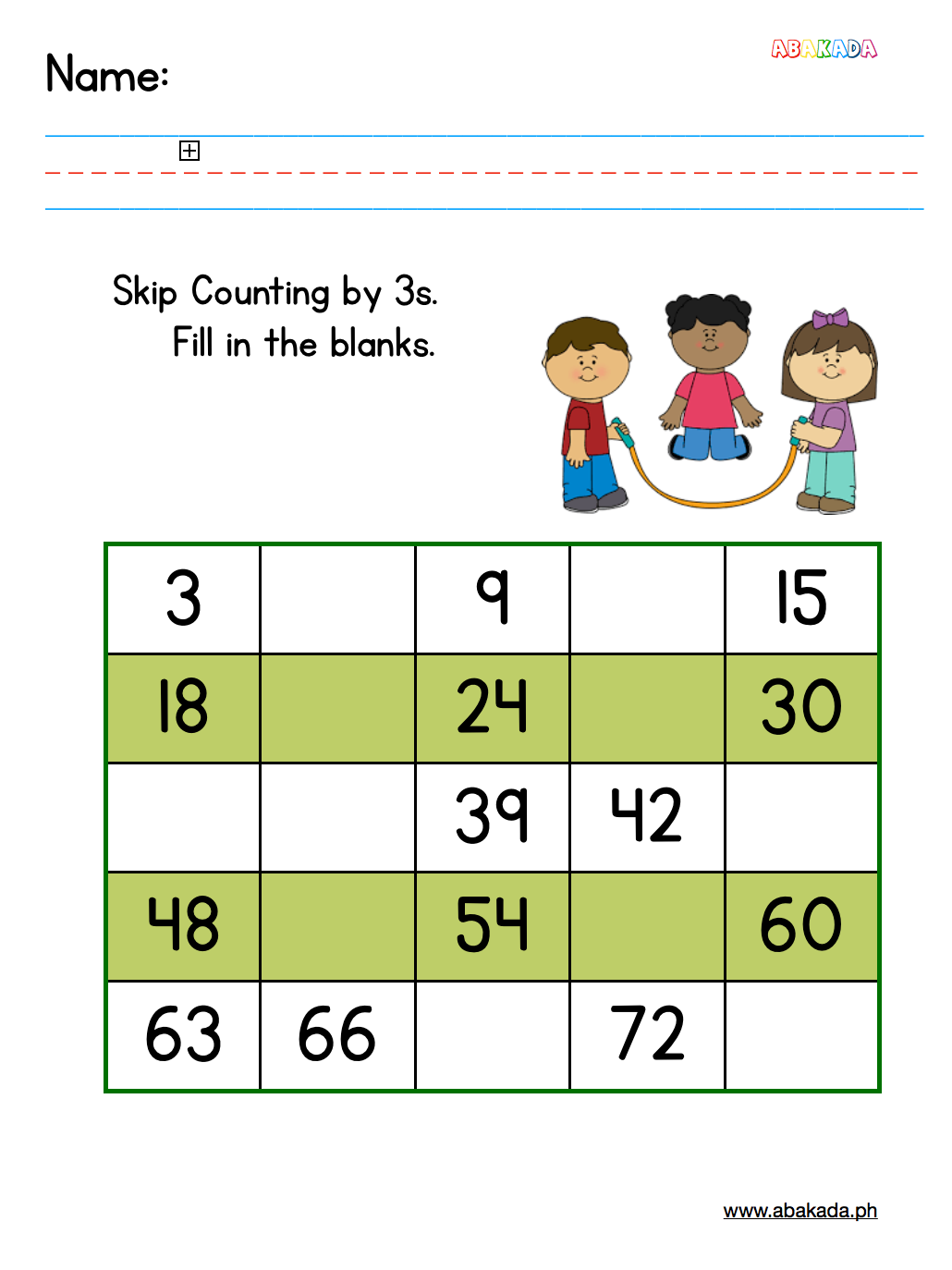 Free Skip Counting By 3s Worksheet Math Printable Worksheets