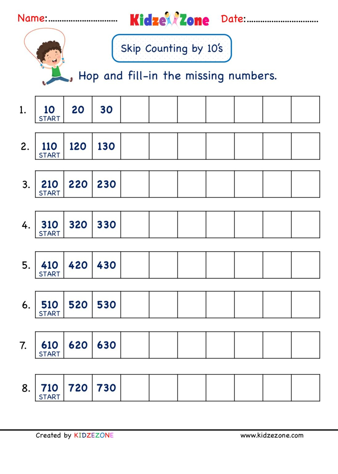 Grade 2 Math Number Practice Worksheets Skip Counting By 10