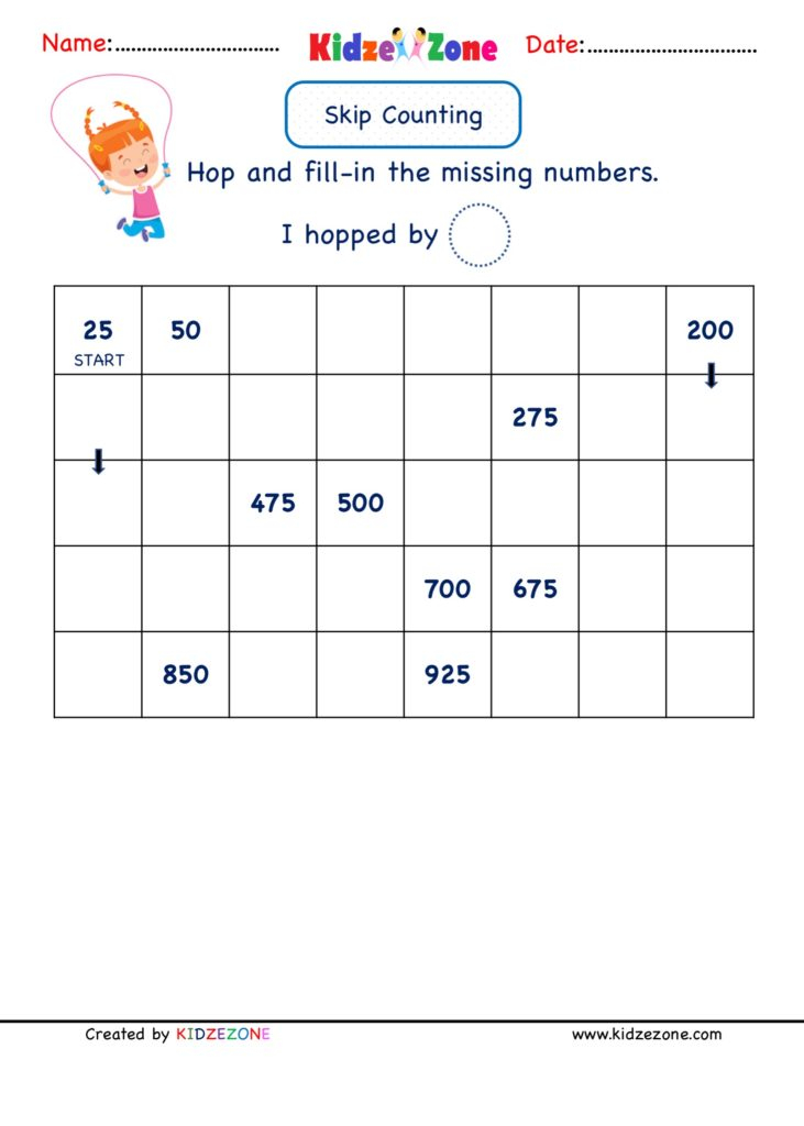 Grade 2 Math Number Practice Worksheets Skip Counting By 25