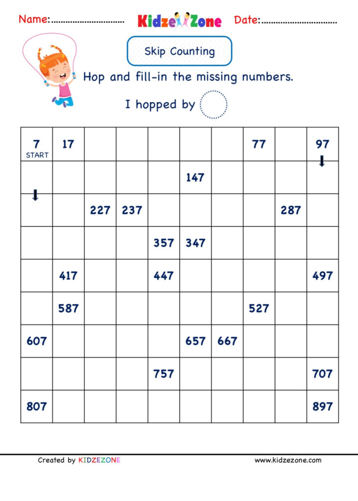 Grade 2 Math Skip Counting By 10 Worksheet Range 7 To 897
