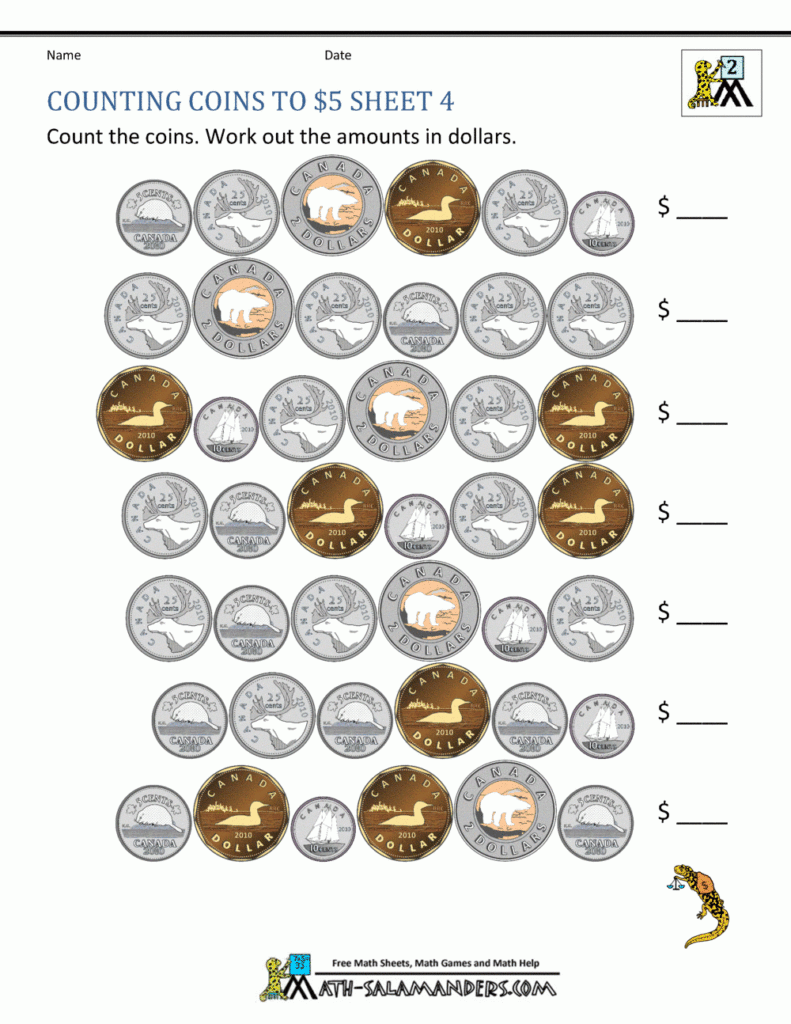 Grade 3 Money Worksheet Counting Canadian Coins K5 Printable Canadian 