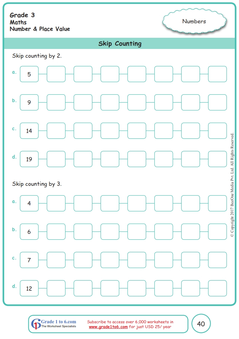 Grade 3 Skip Counting Worksheets www grade1to6