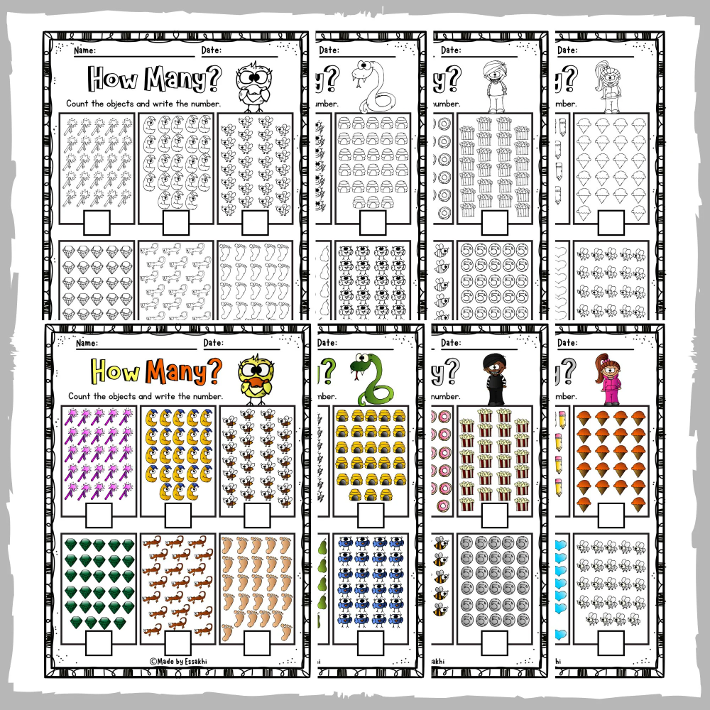 How Many Count And Write Worksheets Numbers 1 30 Color And B W 