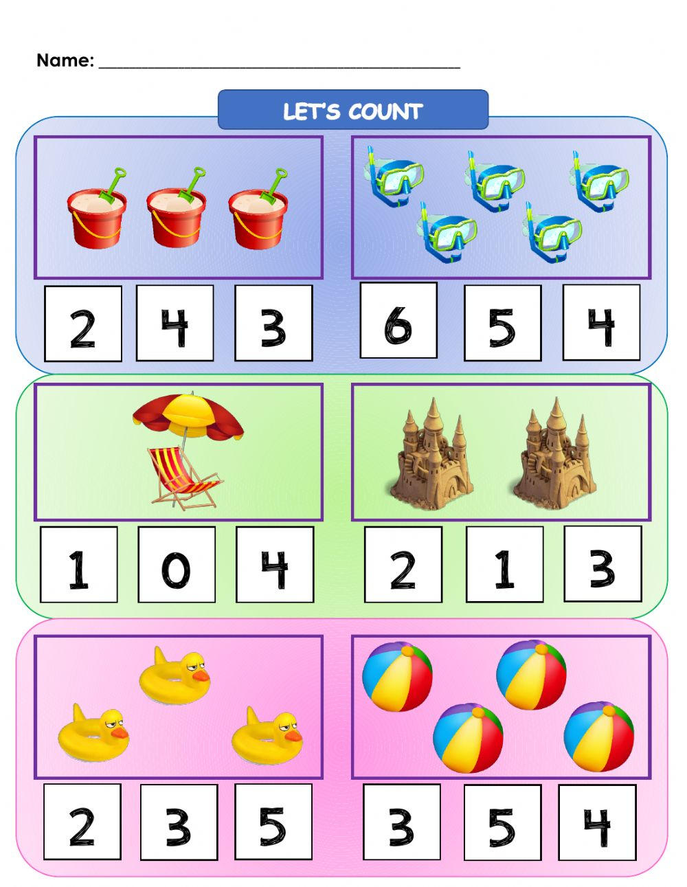 Let s Count Numbers 1 5 At The Beach Worksheet