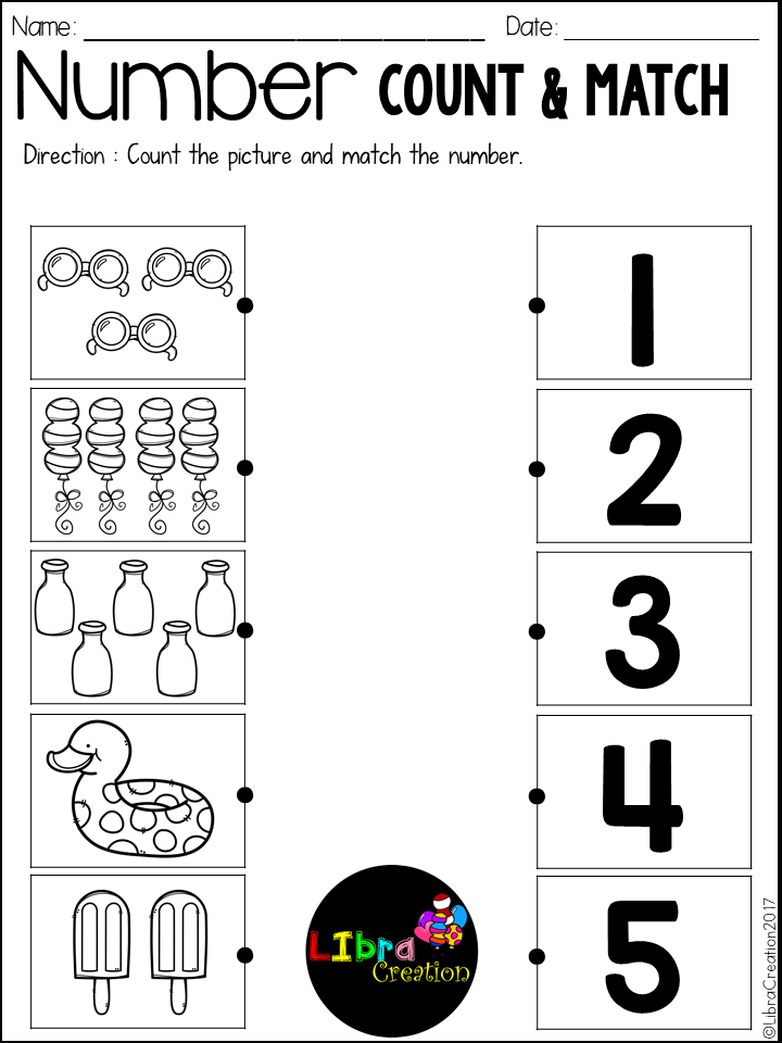 Number 1 20 Count Match Counting Worksheets For Kindergarten 
