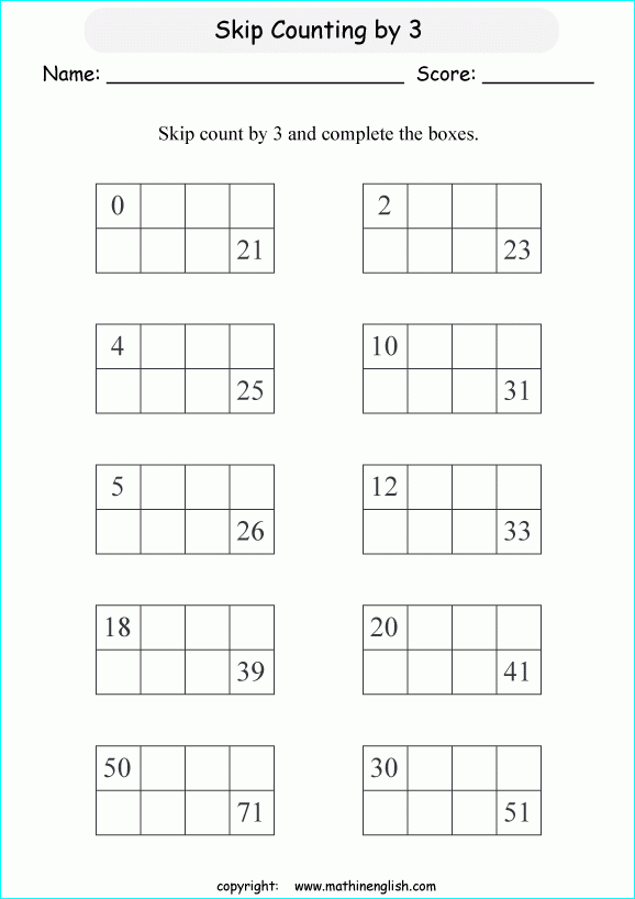 Skip Count By 3 And Add 3 To These Numbers First Grade Math Worksheet 