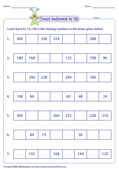 Skip Counting By 12s Worksheets