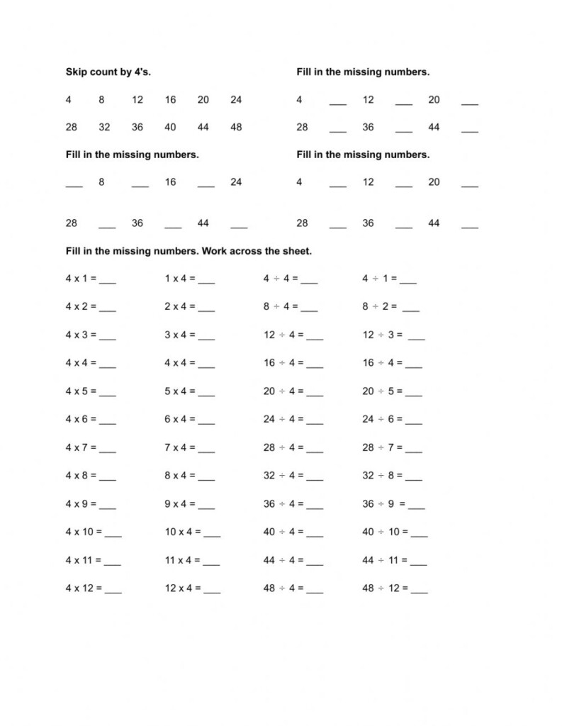 Skip Counting By 4 s Worksheet