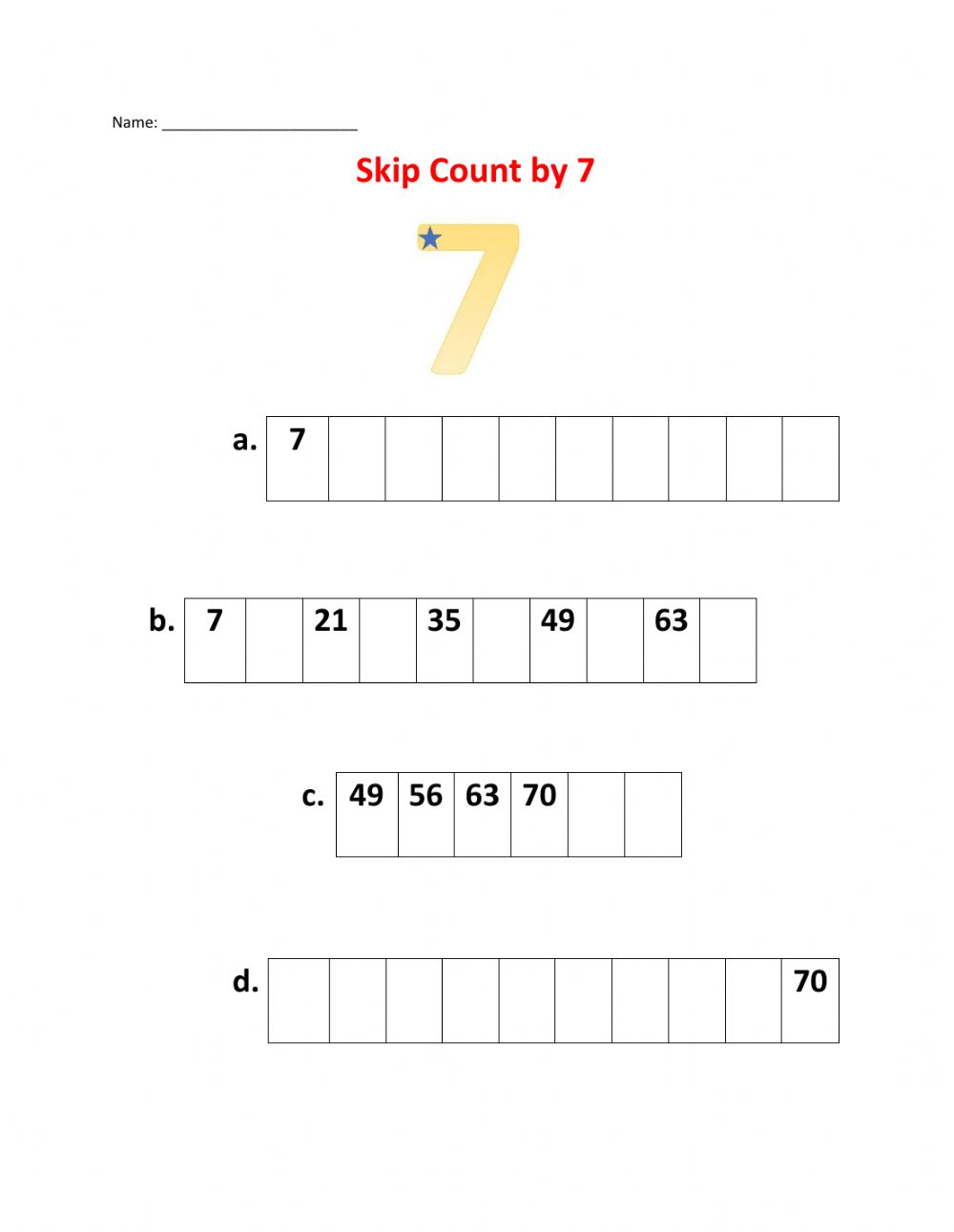 Skip Counting By 7 Worksheet