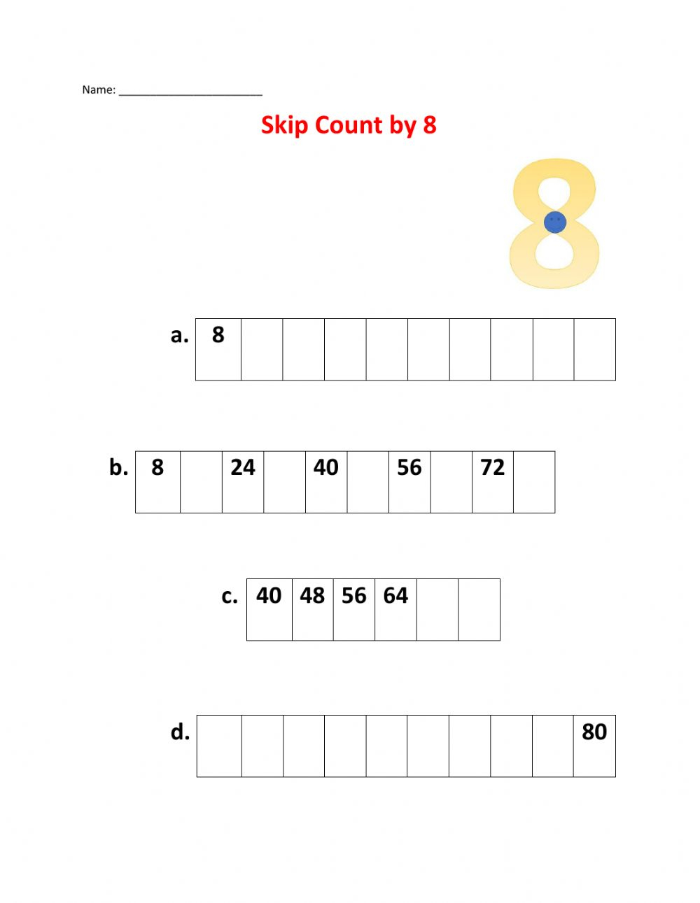 Skip Counting By 8 Worksheet