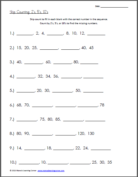 Skip Counting Worksheet 2s 5s 10s Mamas Learning Corner