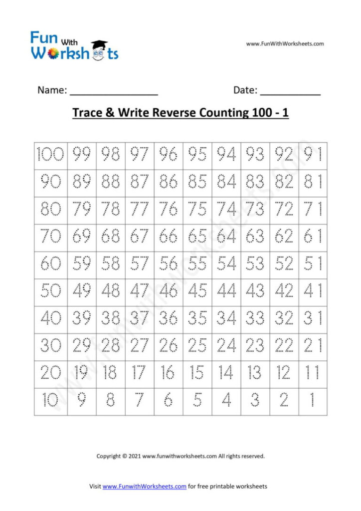 Trace Write Reverse Counting 100 1 Worksheet 1