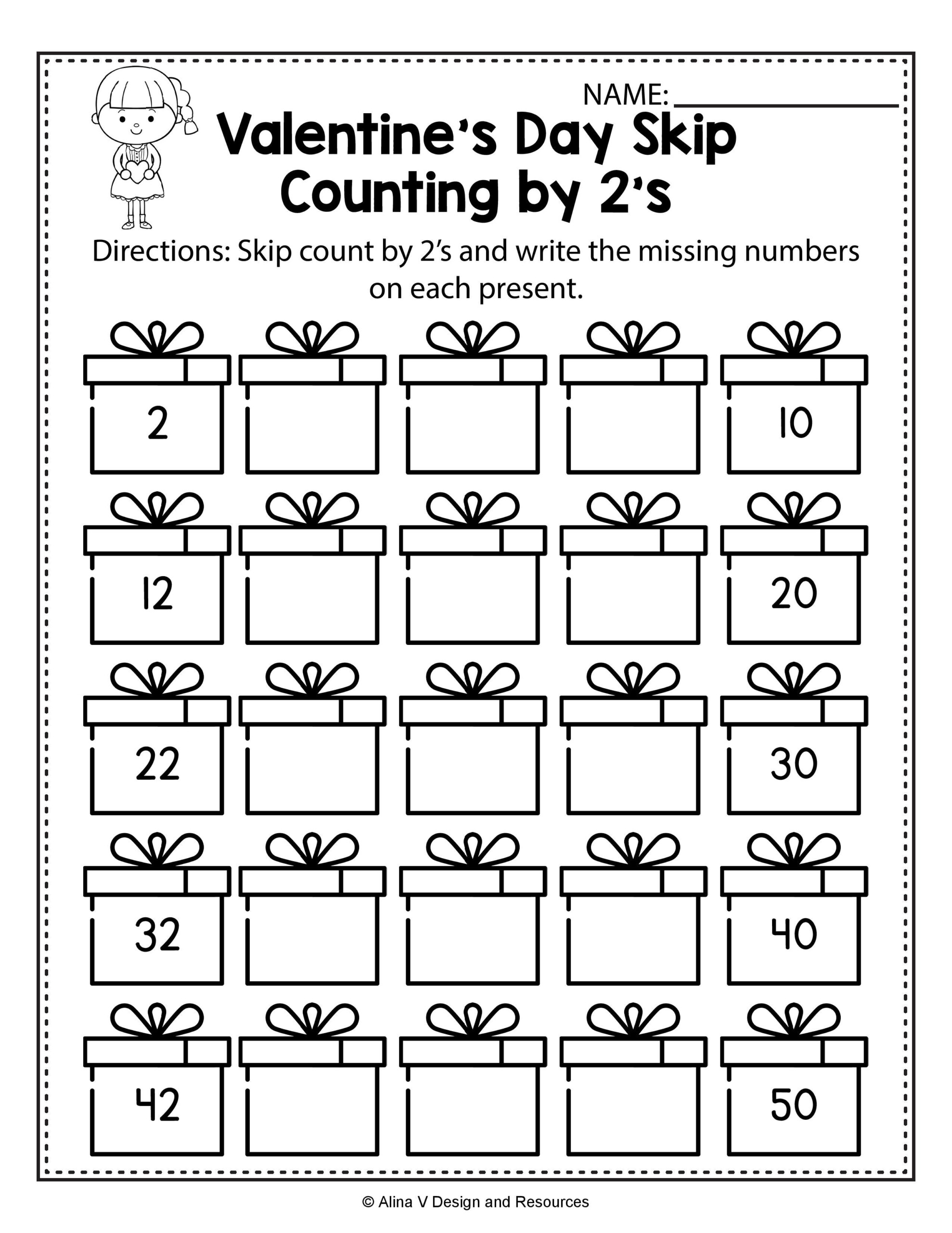 Valentine s Day Skip Count By 2 s Math Worksheets And Activities For