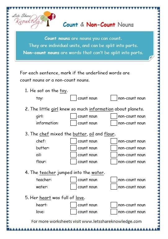 Worksheets About Mass And Count Nouns AMKMNS