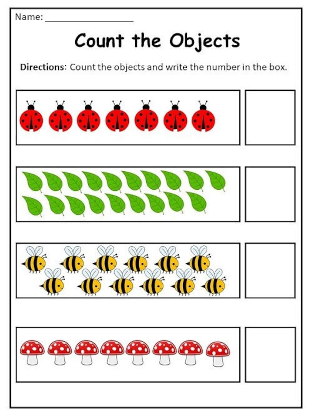 10 Printable Count Objects Worksheets Numbers 1 20 For Etsy