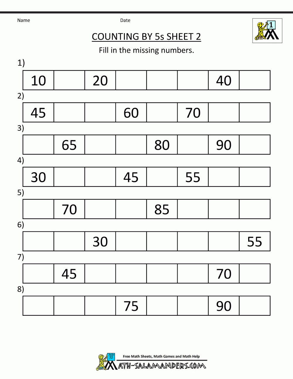 1st Grade Math Worksheets Counting By 1s 5s And 10s