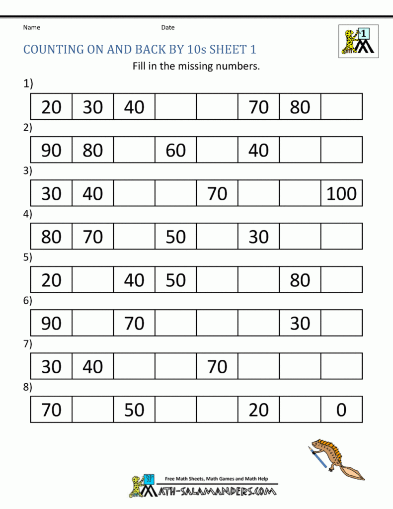 1st Grade Math Worksheets Counting By 1s And 10s