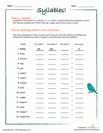 2nd Grade Syllables Worksheets With Answers Thekidsworksheet