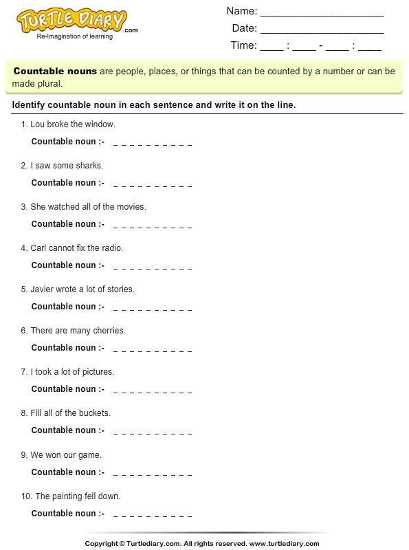 Count And Mass Nouns Worksheets Grade 4