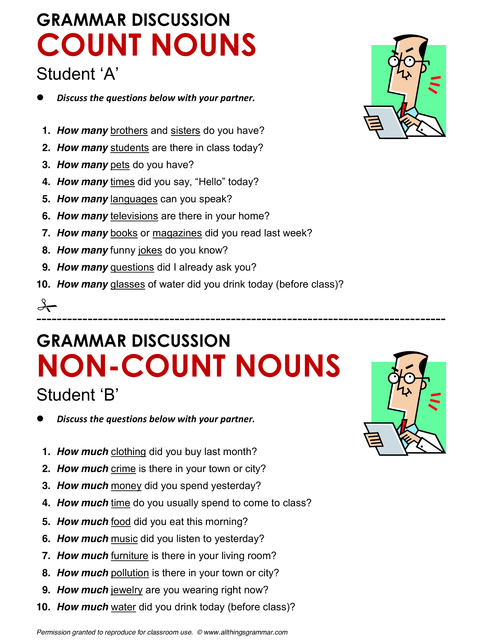Count And Non Count Nouns Worksheet