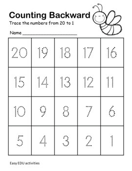 Counting Backward 20 To 1 Worksheet And Activities By Easy EDU Activities