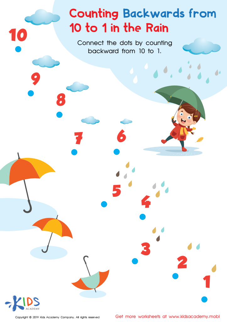 Counting Backwards From 10 To 1 In The Rain Worksheet For Kids