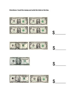 Counting Bills Money Worksheet By AdaptedAlways TPT