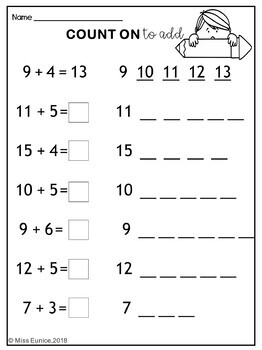 Counting On Addition Worksheets By Kingdom Of Elementary TpT