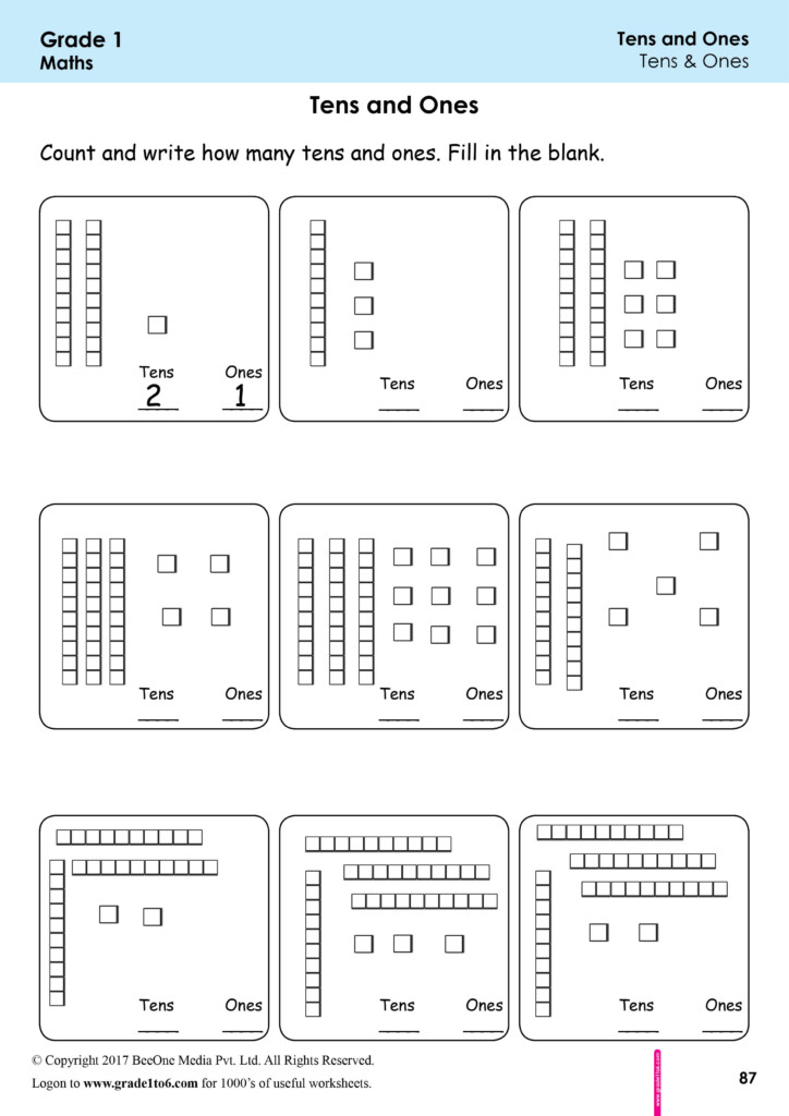 First Grade Class 1 Tens Ones Worksheets grade1to6