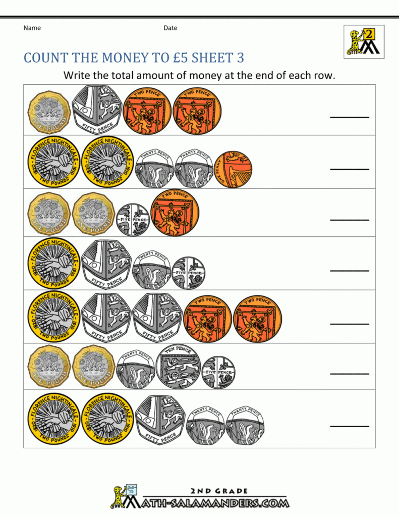 Free Counting Money Worksheets Uk Coins Uk Money Worksheets To 5 