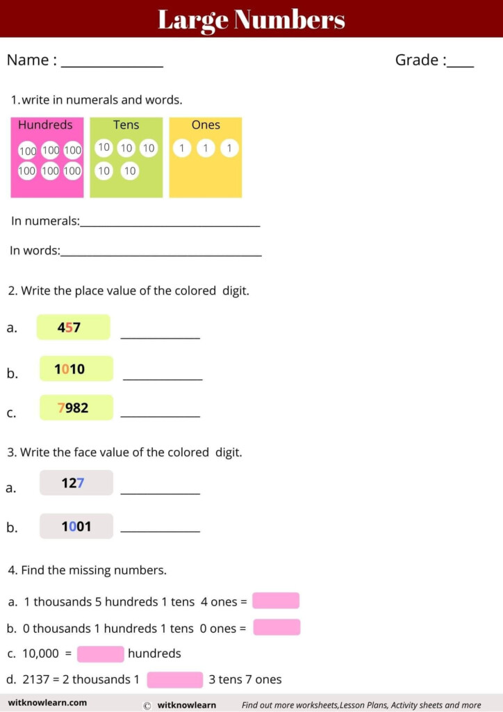 Fun With Numbers Class 3 Worksheets With Answers Cleo Sheets