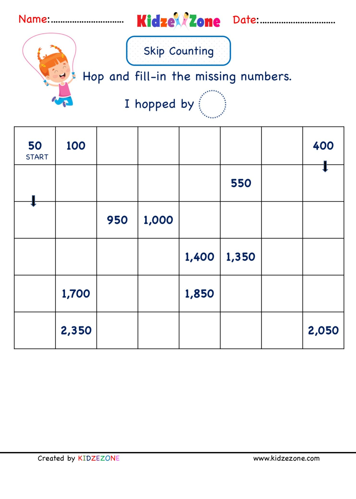 Grade 2 Math Number Practice Worksheets Skip Counting By 50