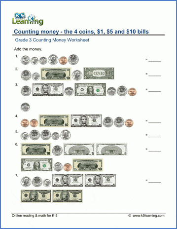Grade 3 Counting Money Worksheets K5 Learning
