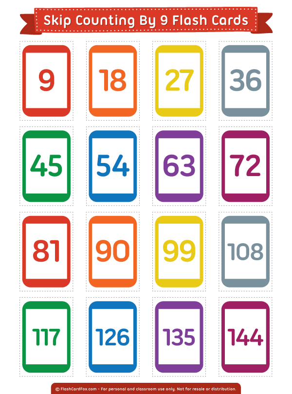 Printable Skip Counting By 9 Flash Cards