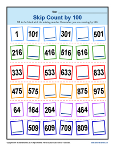 Skip Counting By 100 Worksheets 2nd Grade Math Activities