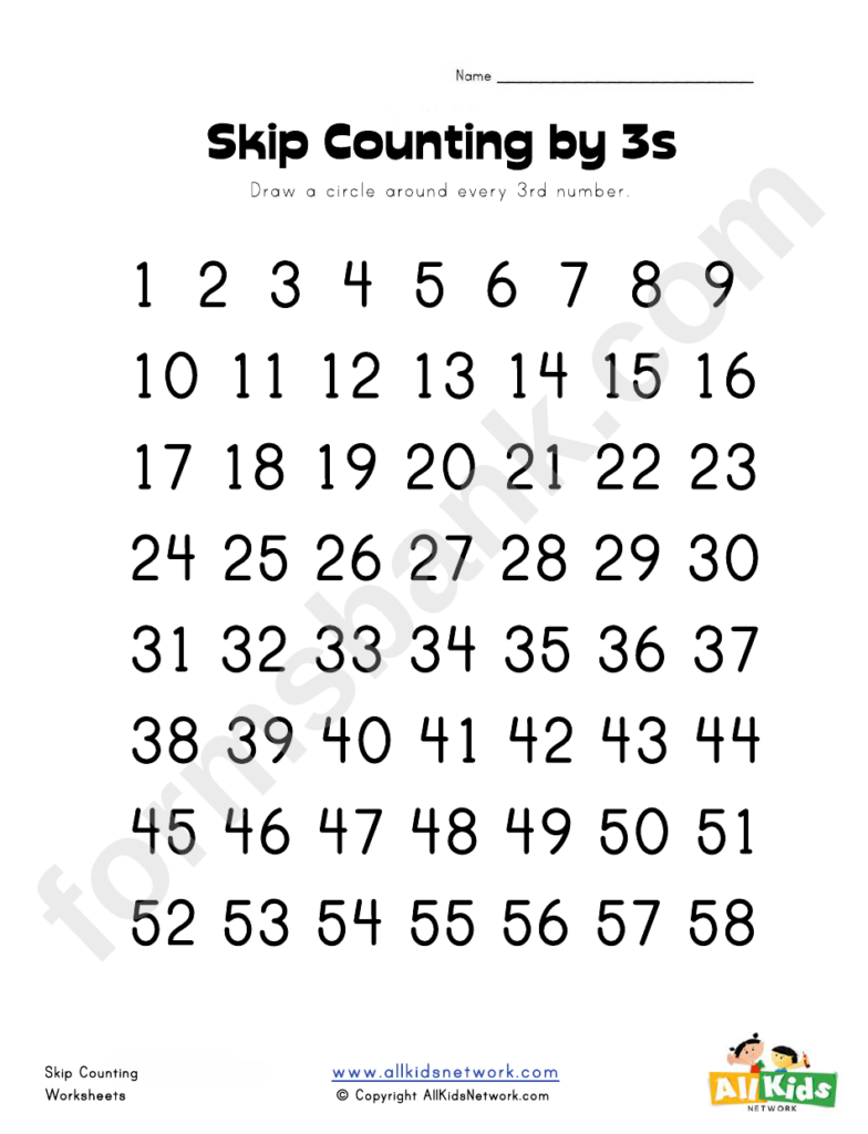 Skip Counting By 3s Worksheet Template Printable Pdf Download