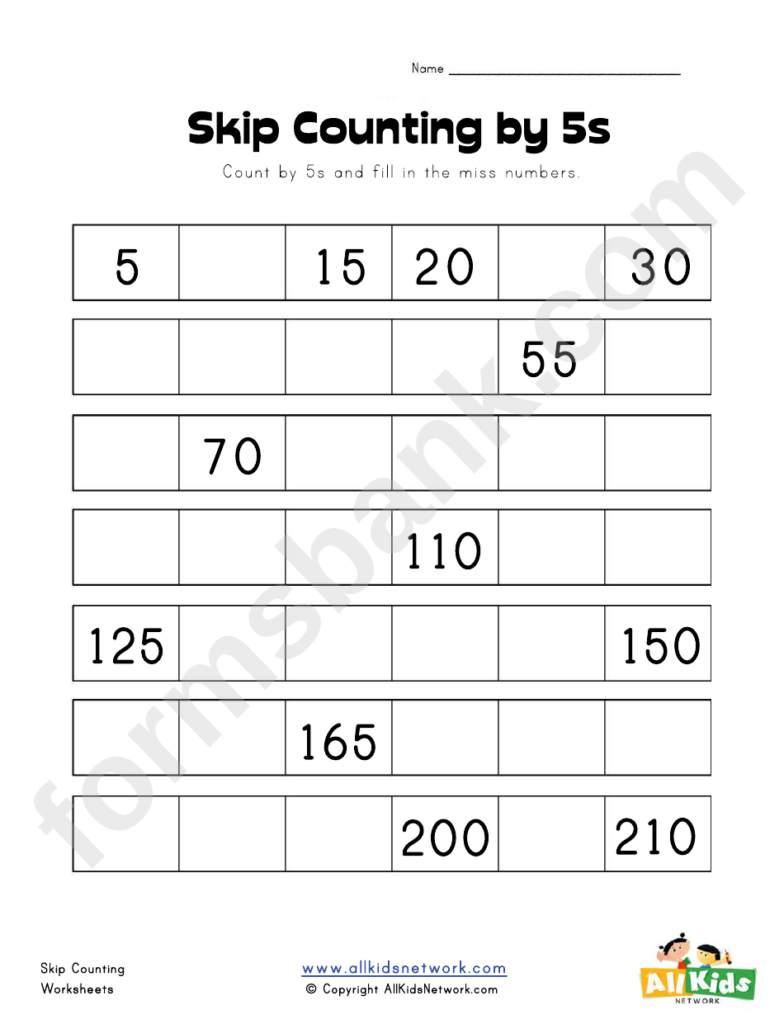 Skip Counting By 5s Math Worksheet Printable Pdf Download