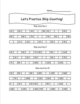 Skip Counting Worksheet Count By 2 5 And 10 By Stephanie 39 s Stuff