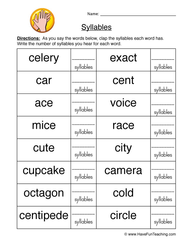 Syllable Count Worksheet Have Fun Teaching