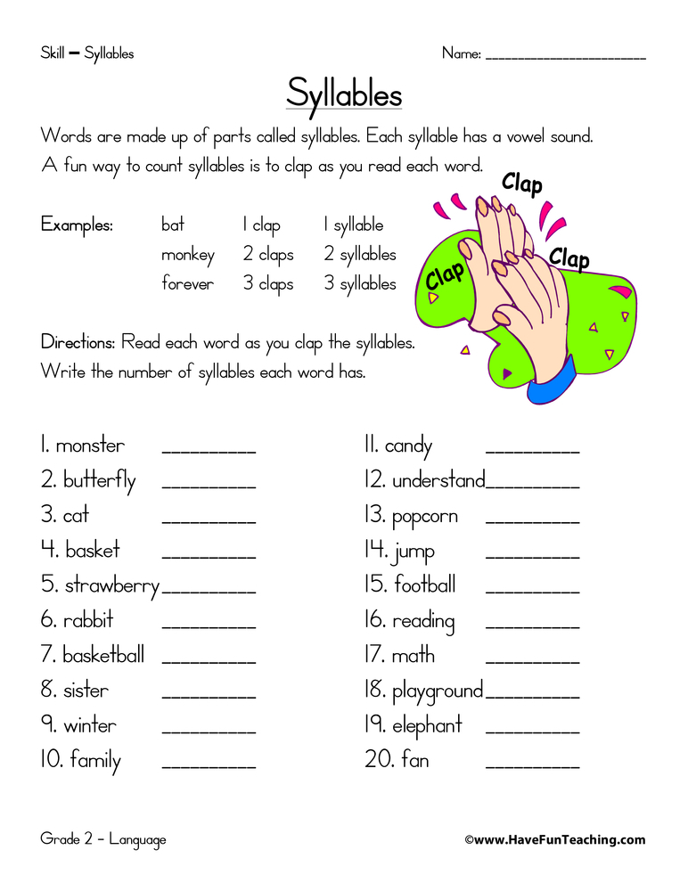 Syllables Worksheet By Teach Simple